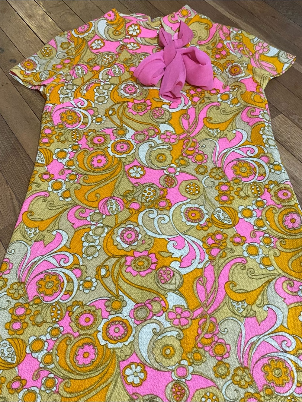 VTG 60s R&K Originals Psychedelic Wool Mod Shift Dress Bow